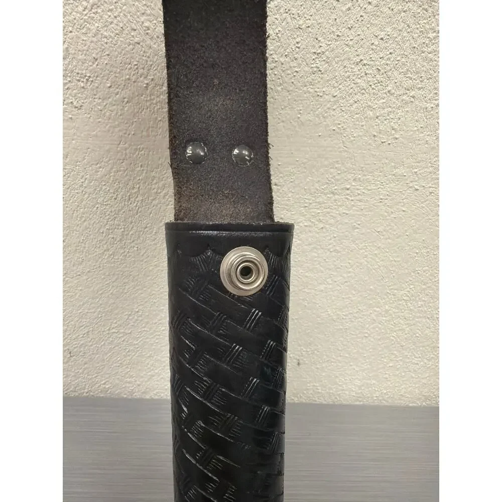 Stallion Leather Black Basketweave Flashlight Holder Duty Belt Loop Snap Closure